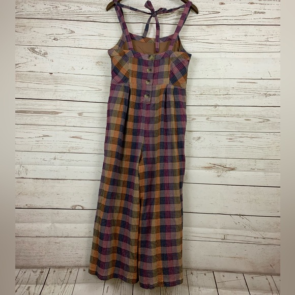 NWT Free People Overall Romper Plaid Wide Leg Crop - Picture 3 of 8